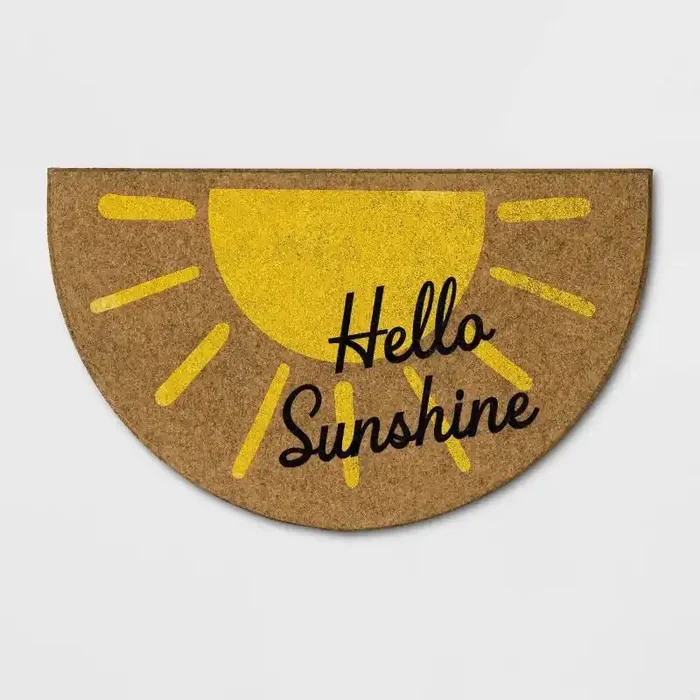 1‘6″x2‘6″ Hello Sunshine Half-Circle Faux Coir Doormat Yellow – Sun Squad™