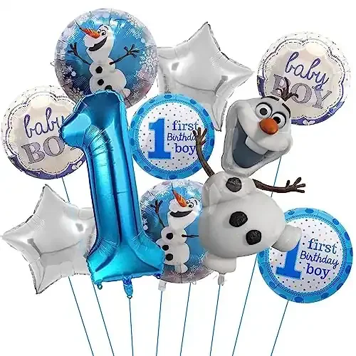 10 Pcs Cartoon Character Snowman Balloon Set 18 Inch Round Foil for 1st Birthday Boy Party Decoration.