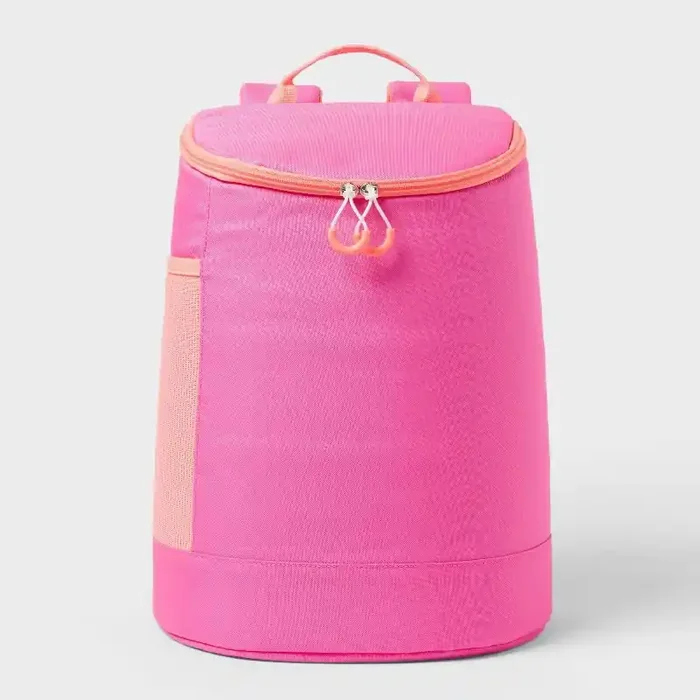 15 Cans/20.7qt Backpack Cooler – Sun Squad™ Pink Recycled Polyester, Zip Closure