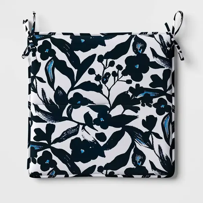 16″x16″ Floral Outdoor Chair Seat Cushion Jet Black – Room Essentials™