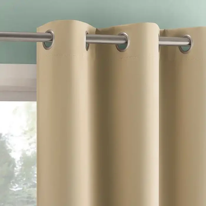 2pc 37″x84″ Sun Zero Tedrow 100% Blackout Grommet Curtain Panel Pair Taupe Modern Thermal Insulated, Noise Reduction