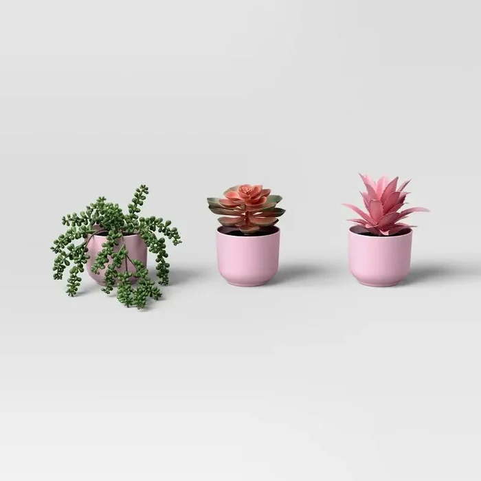 3pk 9.06″ Succulent Artificial Plants Pink – Room Essentials™