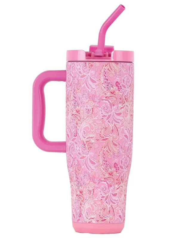 40oz Tumbler with Straw Pink Paisley
