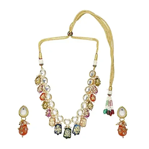 AAKIBEE Women Kundan Necklace Set with Stone Design Antique Kundan Traditional Necklace Jewellery Set for Women (Mutlicolor)