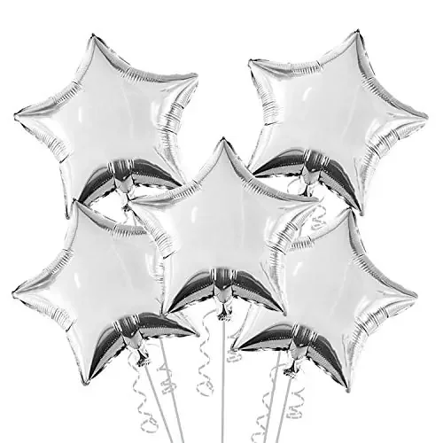 AARNA EXOTICS Foil Balloons (5 pcs) for Christmas Birthday Marriage Anniversary and Party Events Balloons for Decoration (STAR SILVER)