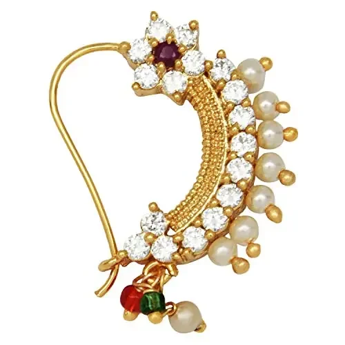 ACCESSHER Material Brass Banu Nath Indian Bollywood AD Nose Ring for Women and girls Padmavati Jewelry pack of 1