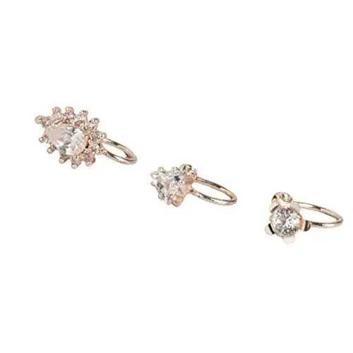 ACCESSHER Women‘s Accesher Pack Of 3 Rose Gold Plated Studded With White American Diamond Zircon Ad Nose Pins Small Rose Gold