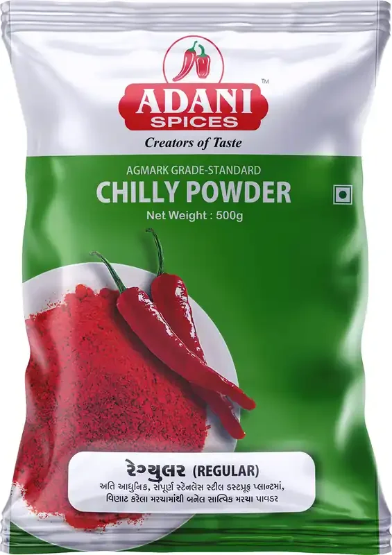 Adani Spices Regular Red Chilli Chilly Powder 500gm -(100% Natural) No Added Color No Added Preservatives