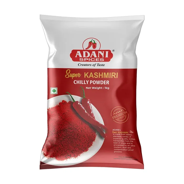 Adani Spices Super Kashmiri Red Chilli Chilly Powder, 1kg -100% Natural No Added Color No Added Preservatives