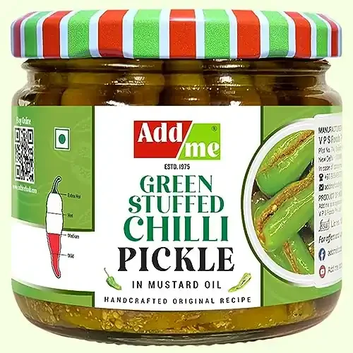 Add Me Homemade Rajasthani Stuffed Green Chilli Pickle in mustard oil 300g Hari mirch ka bharwa achar 300 gm Glass Pack