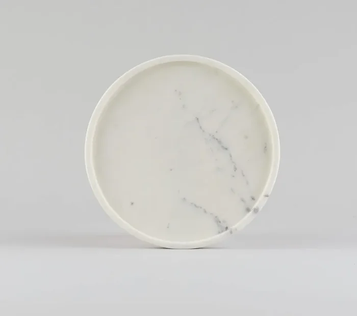 AGRA SOFT STONE CARVING PRODUCTS Round Shape White Marble Tray for Bathroom Kitchen Serving Dining Table Decoration and Gift (Vanity Platter)