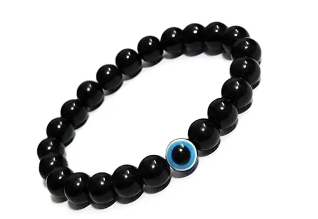 Ahen Beauty Black Onyx with Evil Eye Bracelet 8mm Avoid negative energy for girls boys men women Pre Energised and Activated Original Natural Stones standard Thread Type Agate