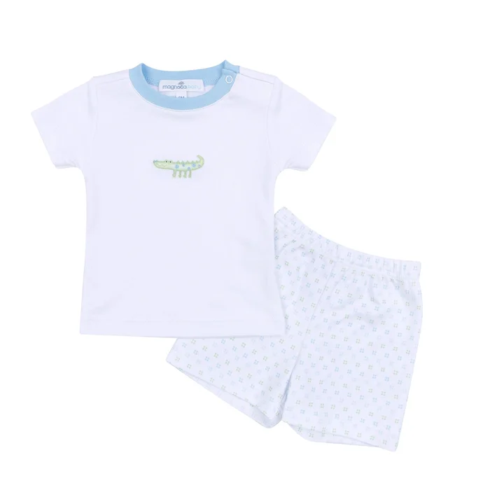 Alligator Pie Embroidered Short Set – Light Blue: 18 Months