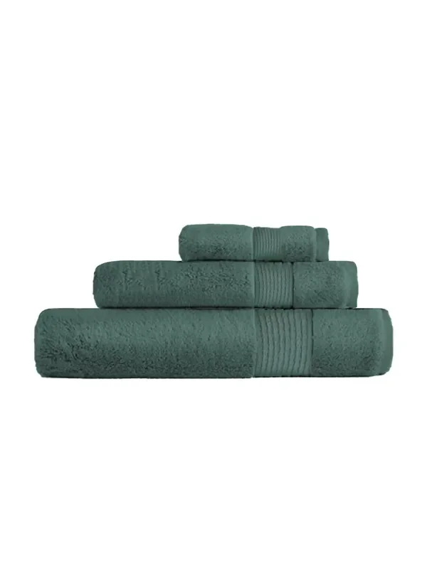 Amouve 100% Organic Cotton Towel Set of 3, 1 Bath Towel + 1 Hand Towel + 1 Face Towel, 600 GSM, Luxury, Super-Soft – Forest Green