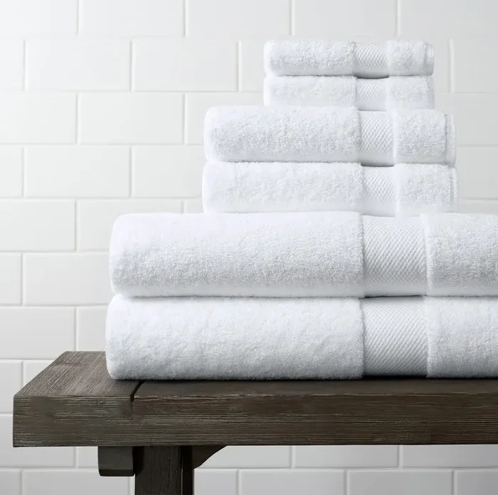 Amouve 100% Organic Cotton Towel Set of 6, 2 Bath Towels + 2 Hand Towels + 2 Face Towels, 700 GSM, Luxury, Super-Soft – White