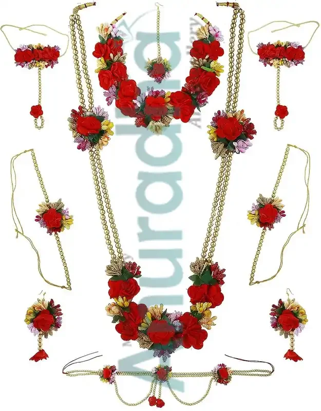 Anuradha Art Multi Colour Artificial Flower Necklace Combo Set Baby Shower Jewellery Set Haldi Mehndi Sangeet Godbharari Maternity Shoot Jewellery