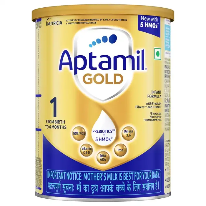 Aptamil Gold Infant Formula Milk Powder for Babies – Stage 1 (Upto 6 months) – with 5HMOs, Prebiotics and DHA – 400gms – Tin