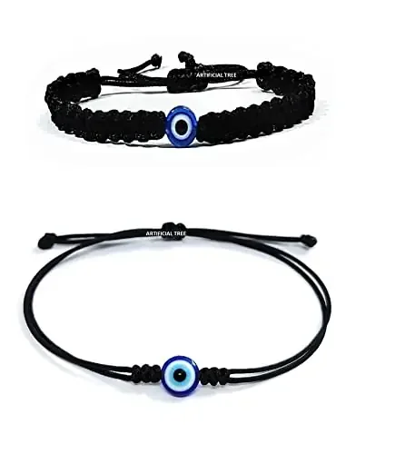 ARTIFICIAL TREE Handmade Nazariya 6 mm Evil Eye Charms Black Thread Bracelet Adjustable for Women Men Girls & Boys 2 Piece (BLACK)(AT GIRLS BRCT 036)