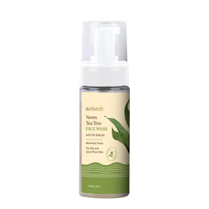 Auravedic Tea Tree Facewash For Oily Skin 2% Salicylic Acid Face Wash For Oily And Acne Prone Skin With Tea Tree Oil Chamomile Gotu Kola Neem Azelaic Acid 100ml Acne Face Wash For Women Men