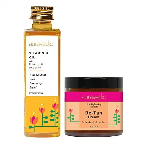 AURAVEDIC Vitamin C Brightening & De Tan – De-Tans & Brightens Sun Spots Vitamin C Rosehip Turmeric Licorice Papaya