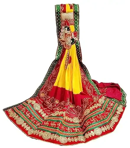 Avilhara Rajasthani Marwadi Bandhej Bandhani Piliya Pomcha Chunri Odhna for Religious and Traditional Purposes
