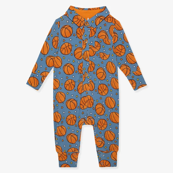 Basketball Blue Toddler Collared Romper | Slam Dunk