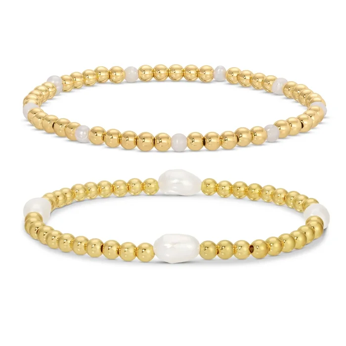 Beaded Stretch Bracelet 4mm Gold with pearls