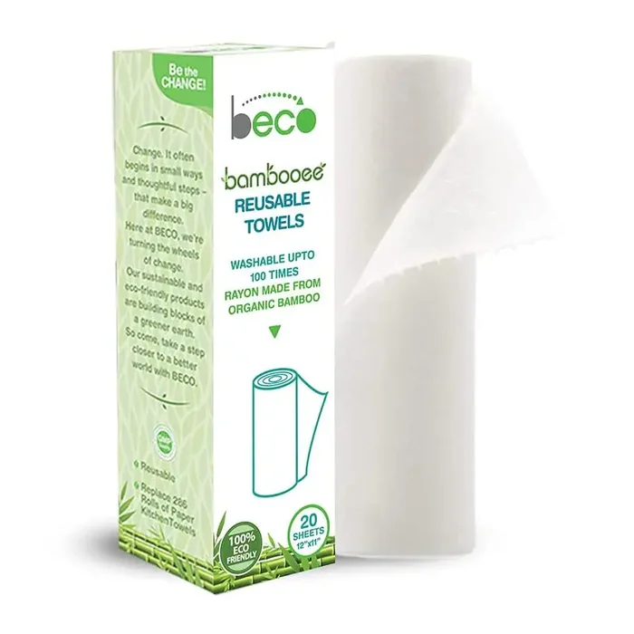 Beco Reusable Bamboo Kitchen Towel/Tissue Roll (Reusable upto 2000 times)- 20 sheets Soft & Highly absorbent Ecofriendly-No Trees Cut Better alternative to Paper Tissue Roll
