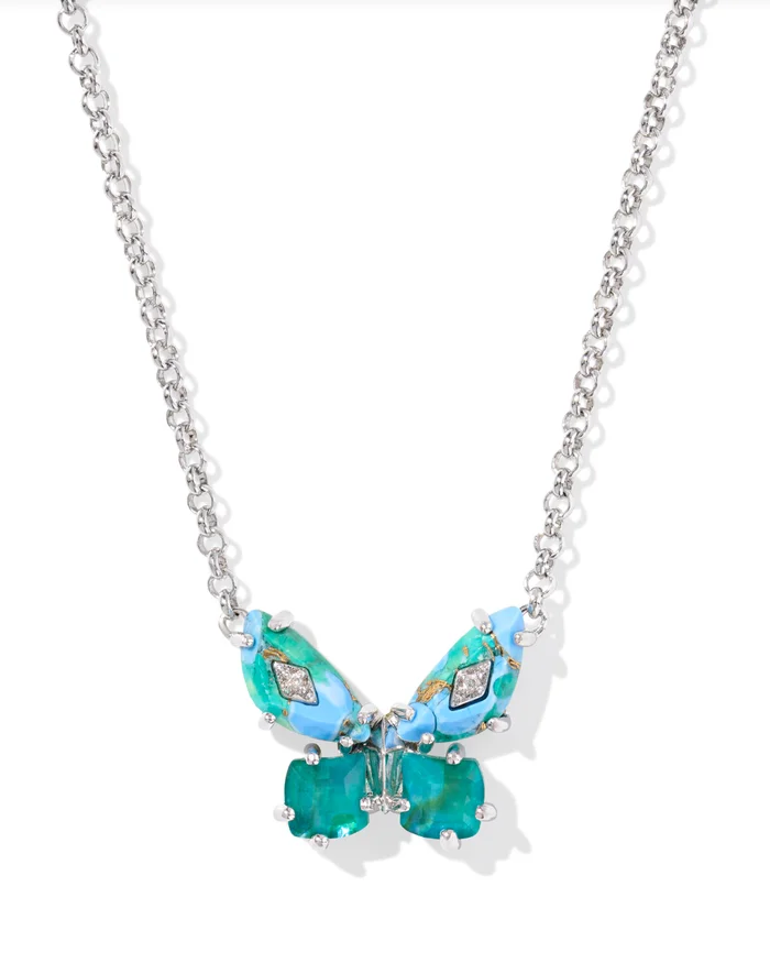 Bianca Butterfly Silver Bright Aqua Mix Short Pendant Necklace – Kendr