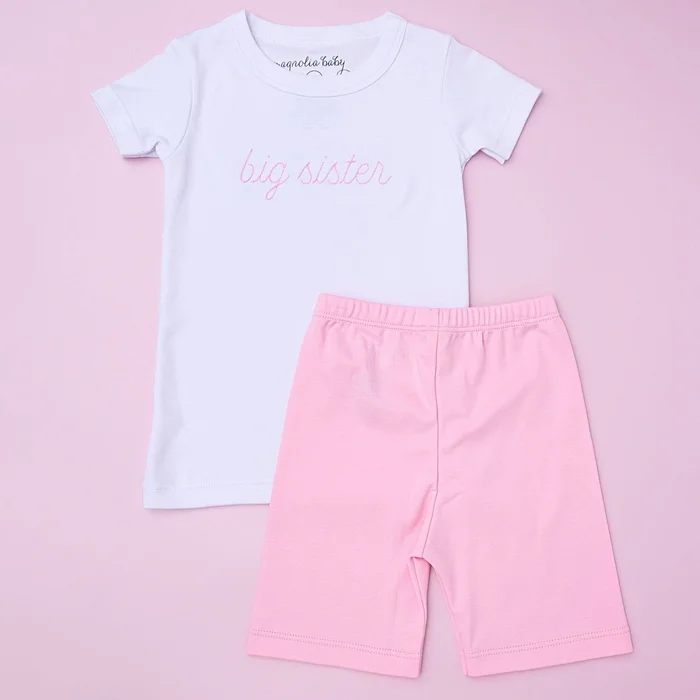 Big Sister Embroidered Short Pajamas: 2T