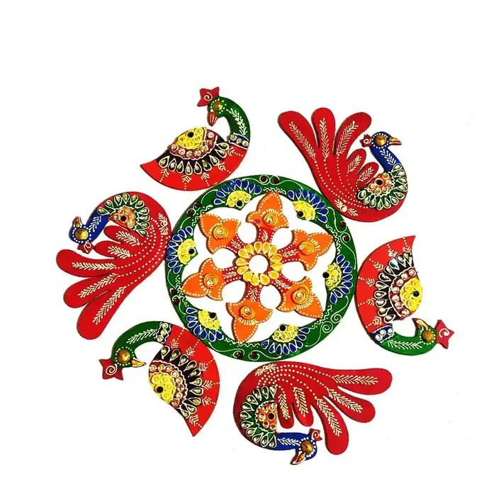BIKANER GANGAUR IDOL Wooden Decorative Combination Folding Beautiful Festival Rangoli (20×20 inch) Multi Color