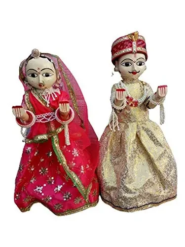 BIKANER GANGAUR IDOL Wooden Hand-Painted Isar Gangaur Idol Home Living Room Office School Decore (Pink)