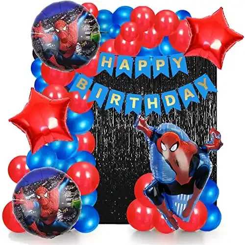 Birthday Party Decoration Items with Happy Birthday Backdrop Banner Spiderman Decorating Kit(spidermankitp58)