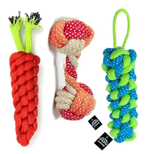 Black Dog Rope Toys for Dogs Puppy Chew Teething Rope Toys Set of 3 Durable Cotton Dog Toys for Playing and Teeth Cleaning Training Toy 3 in1 Pack of 3 Toys (Color May Vary)