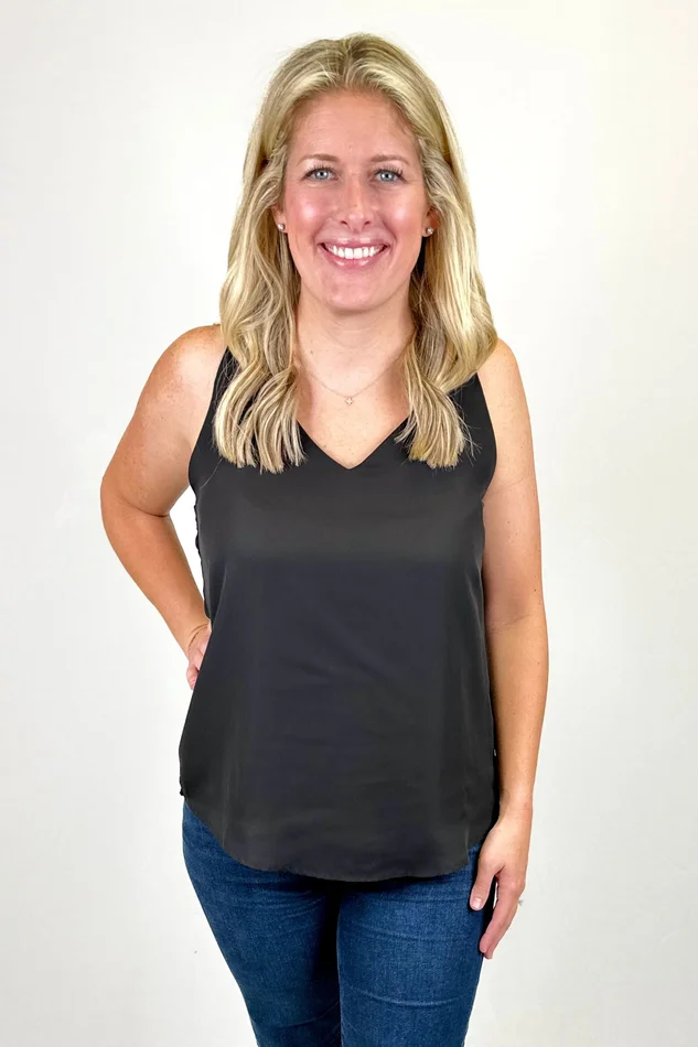 BLACK VNECK CHIFFON CAMI TANK