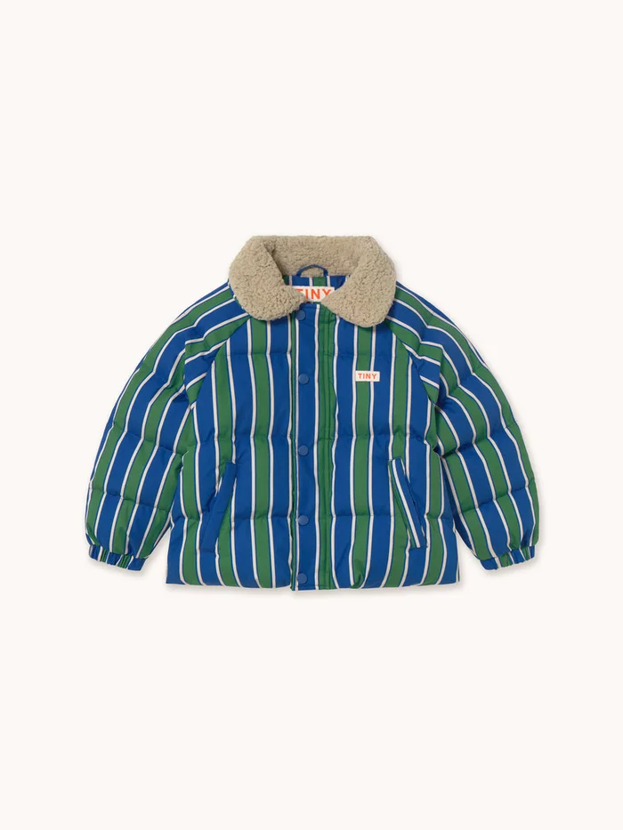 Blue & Green Retro Stripes Padded Jacket