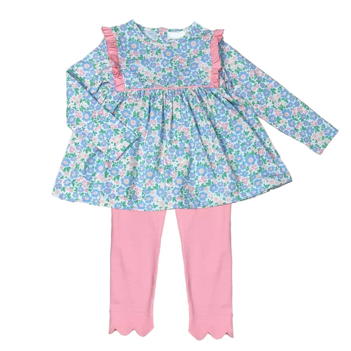 BLUE & PINK HAPPY FLORAL LEGGINGS SET