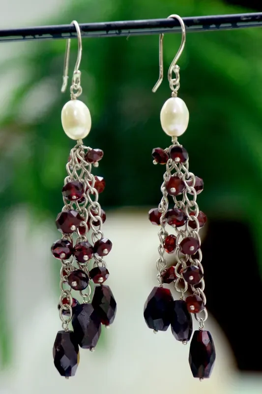 Bona Dea Garnet Gaze Silver Earrings