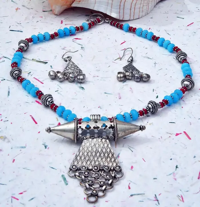 Bona Dea Tribal Trellis German Silver Necklace Set