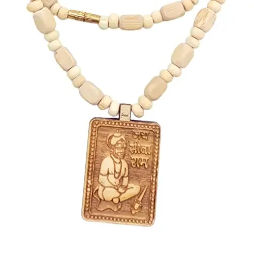 BRIJ HAAT Wooden Hanuman ji locket with Tulsi Kanthi Mala @4cm