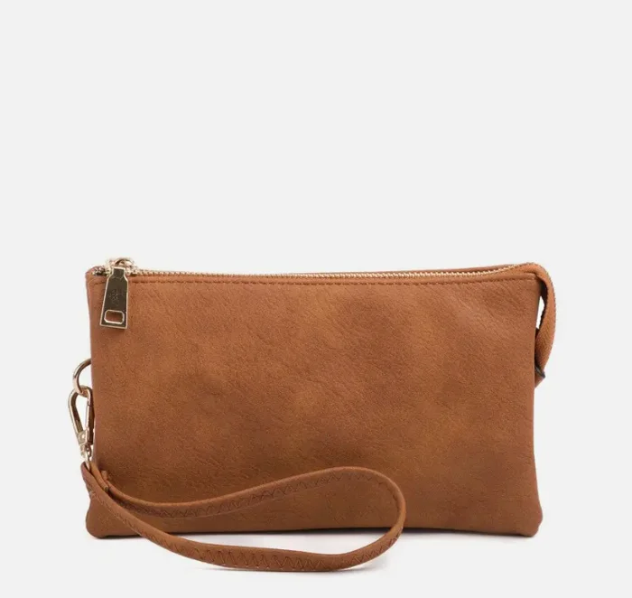 Brown Riley 3 Compartment Crossbody/Wristlet