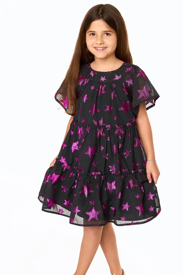 Buddy Love Kenzie Celestial Black And Pink Star Print Girls Dress