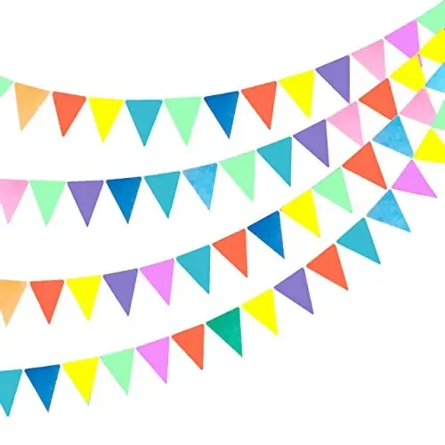 Bunting Multi Color Pastel Flags Banner for Kids Room Play School Decoration Birthday Party Baby Shower(Pack of 3) material Paper