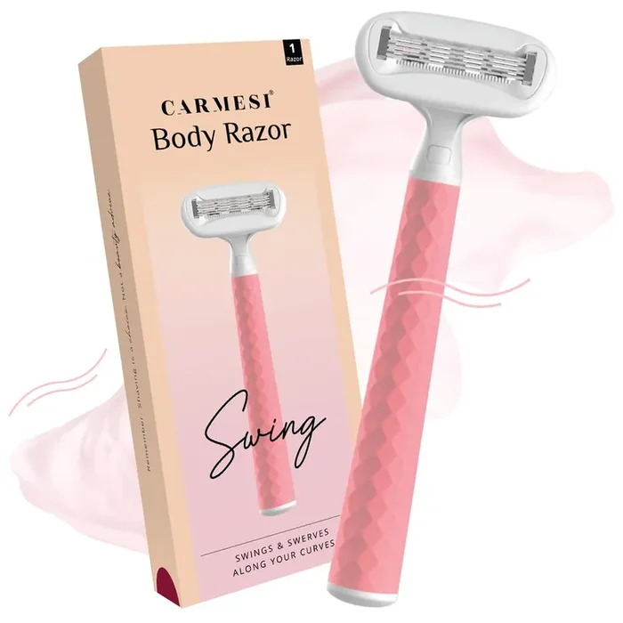 Carmesi Body Razor Swing Swings & Swerves Along Your Curves Moisture Ribbon With Aloe Vera & Vit E, 2-Way Pivot, Unique Diamond-Textured Handle Pink Passion 1 Razor