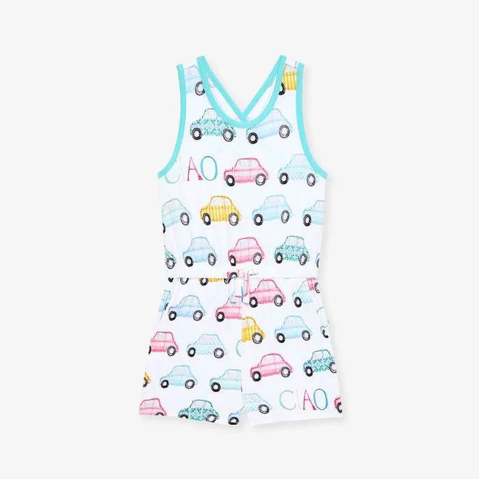 Cars Yellow Sleeveless Criss-cross Back Girl Romper | Ciao