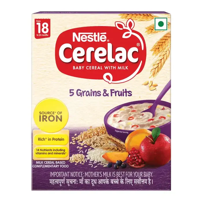 CERELAC Baby Food Cereal 5 Grains & Fruits for 18 to 24 Months Baby Source of Iron & Protein Instant Baby Food Cereal 300g