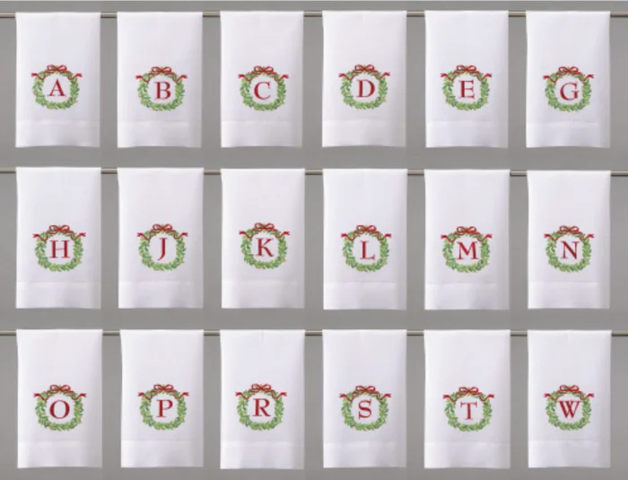 CHRISTMAS WREATH MONOGRAM GUEST TOWEL