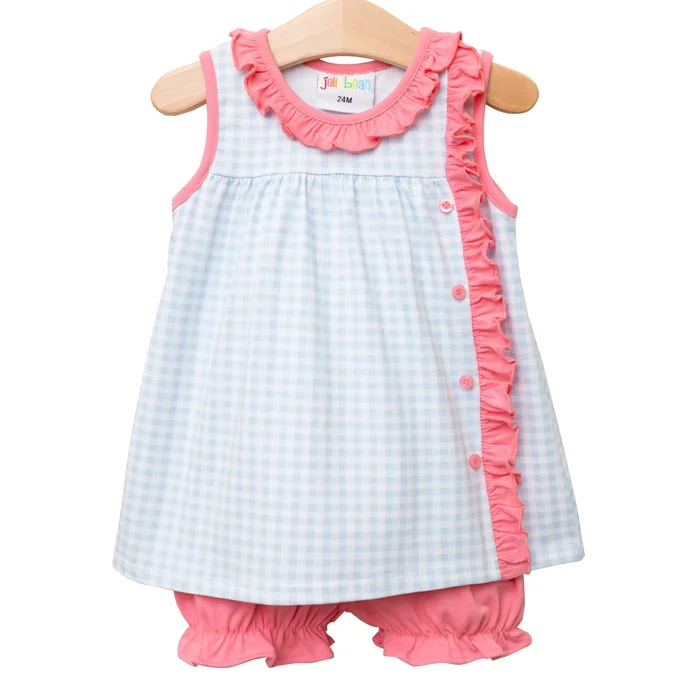 Clara Sleeveless Bloomer Set- Blue Gingham And Pink by Jellybean by Sm