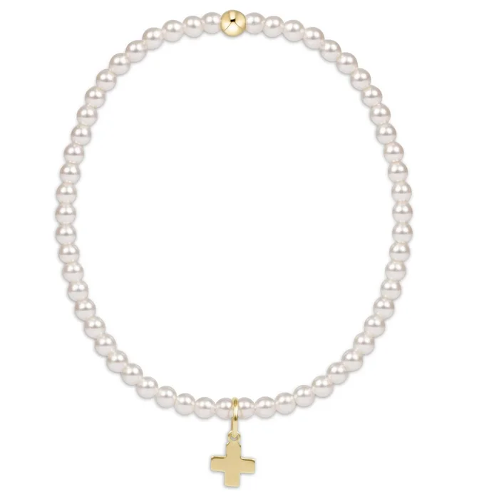 Classic Pearl 3mm Bead Bracelet – Signature Cross Gold Charm