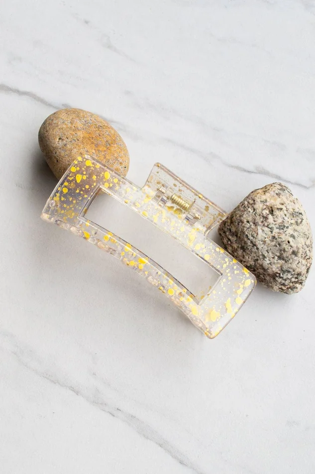 Clear Metallic Confetti Long Square Hair Clip